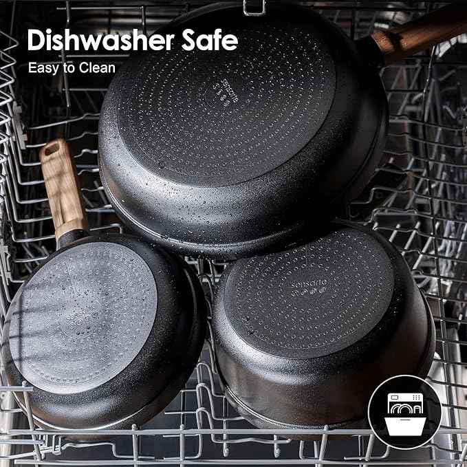 SENSARTE Nonstick Pots and Pans Set 17pcs, Healthy Induction Cookware Set, Kitchen Cooking Set with Skillets & Saucepans, Stay-cool Handles, Dishwasher Safe, PFOA PFOS Free, Matte Black