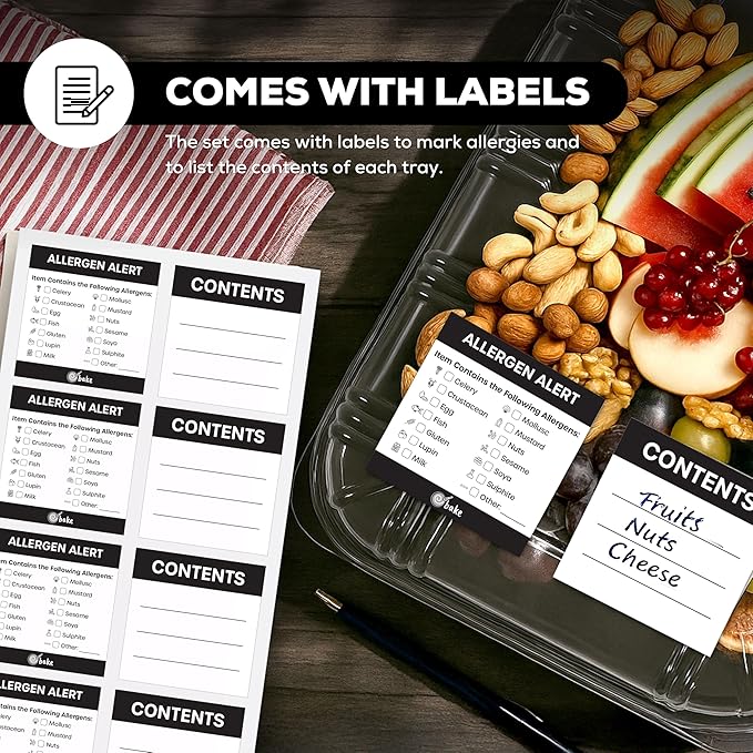 25 Pack Catering Trays with Lids – 13" Serving Tray with Lid, Heavy Duty Recyclable Plastic Party Platters for Catering, Buffet, Picnics & Events – Food Trays with Clear Lid (13.39 × 9.84 × 2.95 inch)
