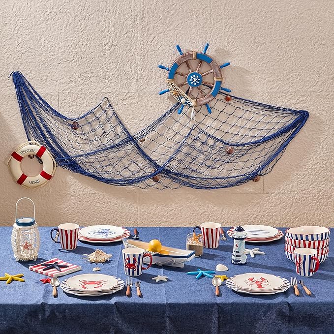 Bico Ocean Wonders Scalloped Dinner Plates Set of 4, 11 Inch Large Ceramic Plates for Pasta, Steak, Stylish Serving Dishes, Microwave and Dishwasher Safe, Gift for Housewarming and Thanksgiving