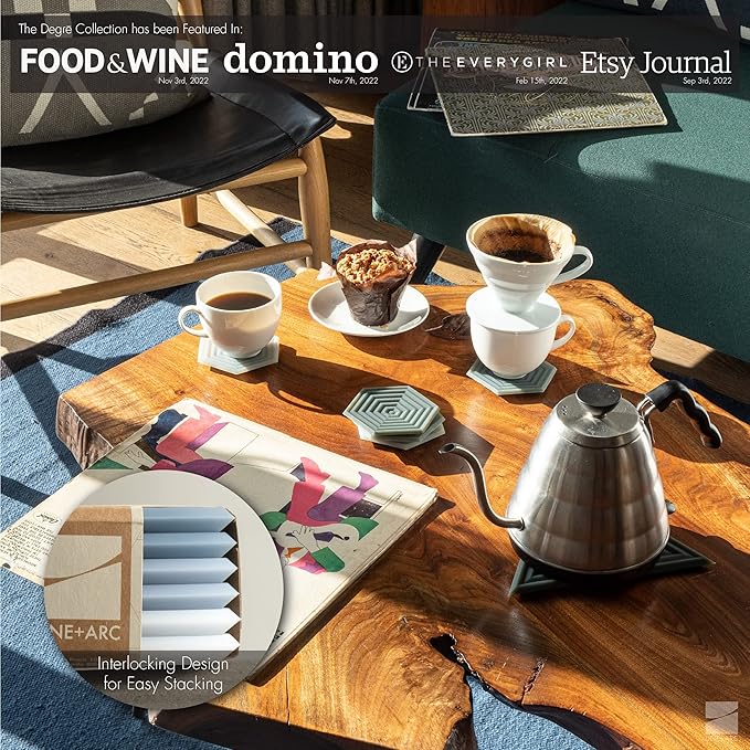 LINE+ARC Extra Thick Silicone Coasters (As Seen in NYTimes WireCutter) Waterproof Anti-Stain Heat-Safe Dishwasher-Safe Degrē Coasters (Set of 6, Mauve) Outdoor Rubber Mid-Century Modern