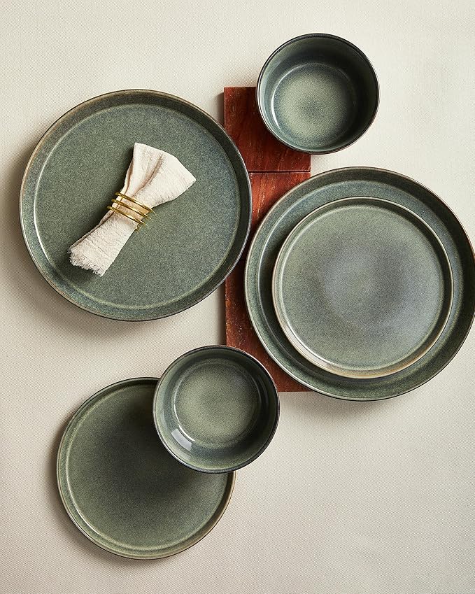 Pokini Dinnerware Sets, Microwave Safe Plates and Bowls Sets, Dishes Set for 6, Chip & Scratch Resistant Dinner Set, Hand Glazed Farmhouse Dishware Sets, Green Wheat