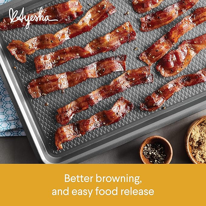 Ayesha Curry Nonstick Bakeware Set with Nonstick Bread Pan, Cookie Sheet, Baking Pan, Baking Sheet and Cake Pans - 6 Piece, SIlver