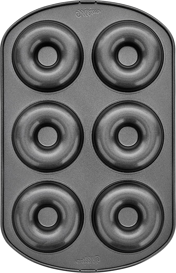 Wilton 6-Cavity Doughnut Baking Pan, Makes Individual Full-Sized 3 3/4" Donuts or Baked Treats, Non-Stick and Dishwasher Safe, Enjoy or Give as Gift, Metal (1 Pan)